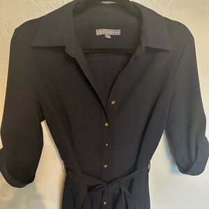Perfect work dress with pockets navy blue roll up three-quarter sleeves